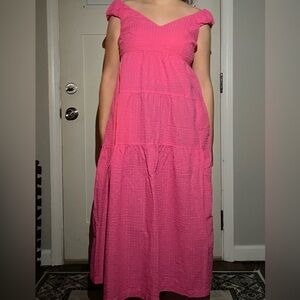 Pink off the shoulder maxi dress